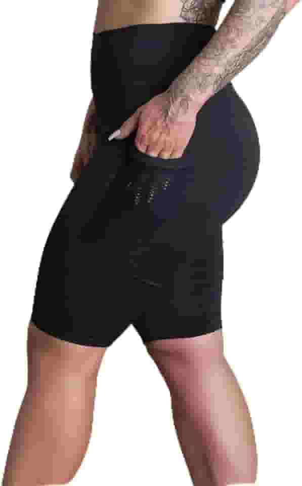 Bermuda Feminina Ciclista Cintura Alta Fitness Com Bolso Tela Lateral GJR Modas