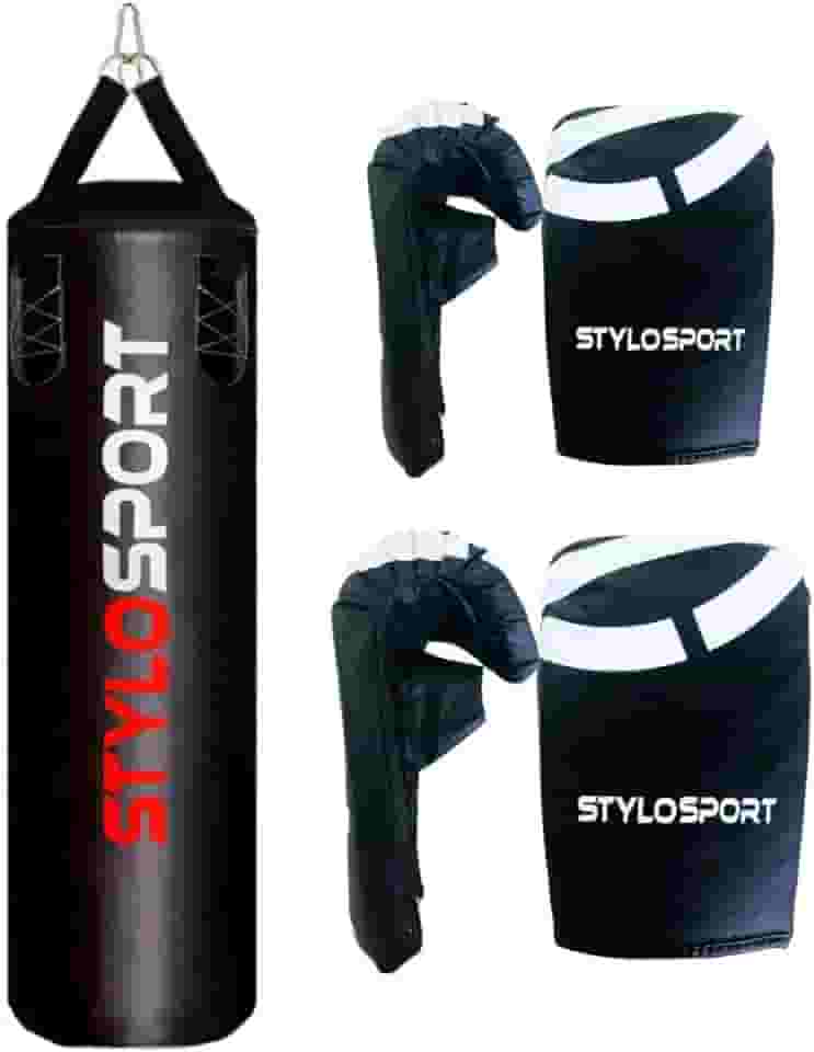 SACO DE PANCADA 120CM PROFISSIONAL VAZIO + 2 PARES DE LUVA (1 ADULTO PT 1 INFANTIL PT., Preto)