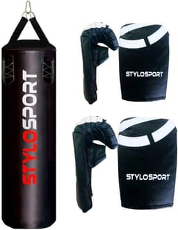 SACO DE PANCADA 120CM PROFISSIONAL VAZIO + 2 PARES DE LUVA (1 ADULTO PT 1 INFANTIL PT., Preto)