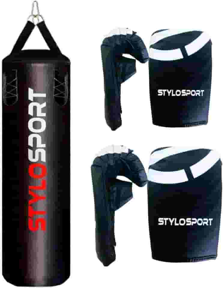 SACO DE PANCADA 120CM PROFISSIONAL VAZIO + 2 PARES DE LUVA (1 ADULTO PT 1 INFANTIL PT., Preto)