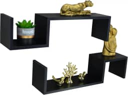 Kit 2 Prateleiras Nichos Decorativas Suporte Em S MDF 60 x 15 cm (Preto)
