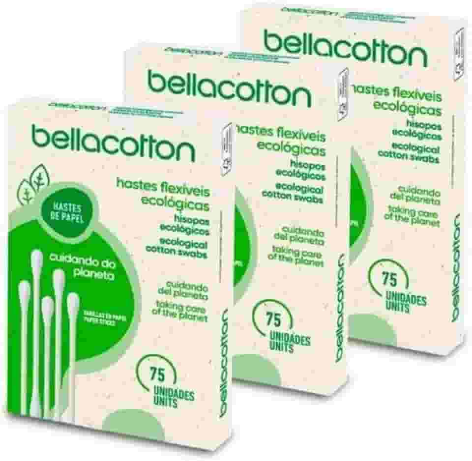 3 caixas de cotonete ecológico com hastes de papel biodegradável