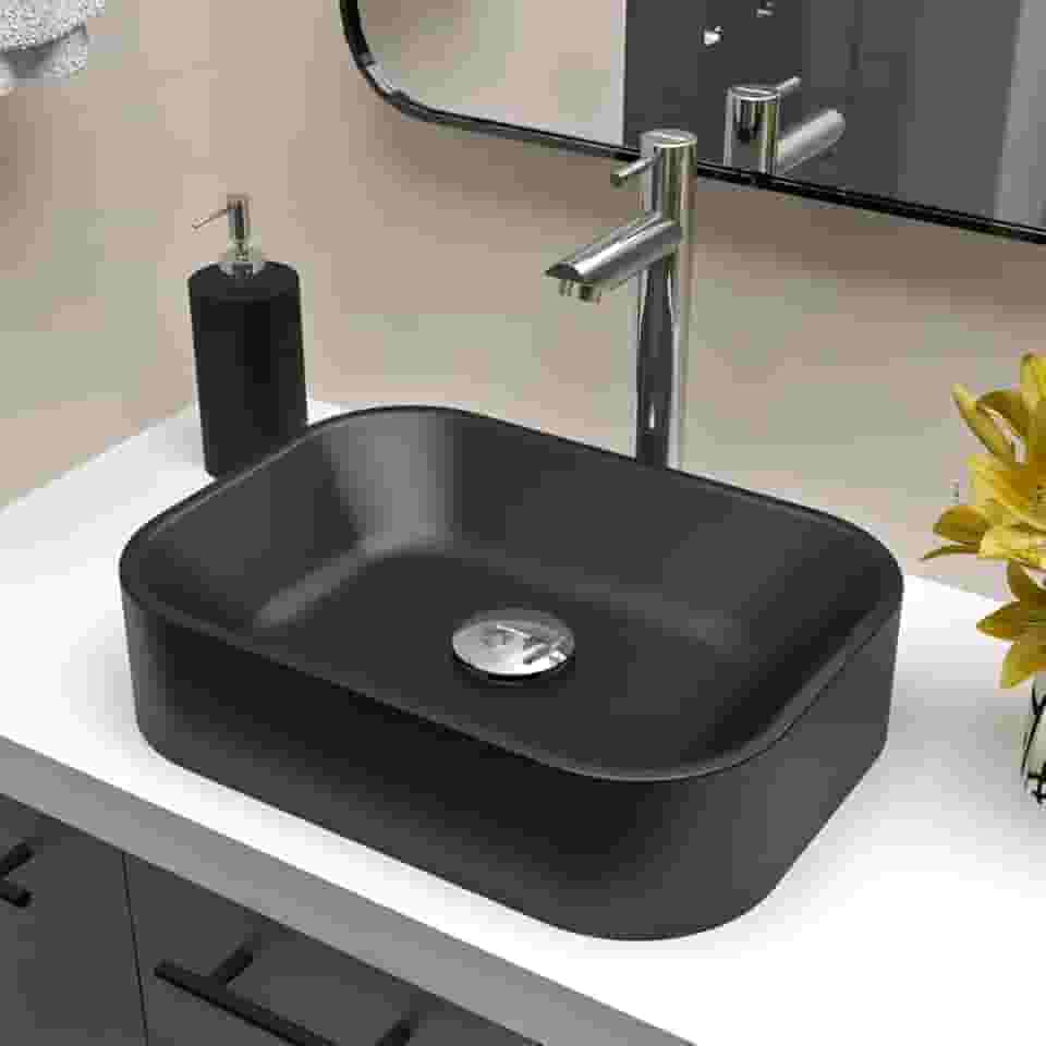 Cuba Pia De Apoio Sobrepor Retangular 36x27 Para Banheiro Lavabo Beltempo BT-2010 (Preta Fosca)