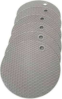 Kit 6 Descansos de Prato e Panela em Silicone, Redondo, 14cm, Antiderrapante, Resistente ao Calor, Protetor de Mesa, Multiuso, Prático,Cor Cinza