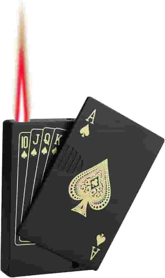 Isqueiro de tocha a jato, acendedor de chama vermelha, design de pôquer de metal, à prova de vento, recarregável, butano, fresco, exterior, interior, acampamento, churrasco, vela, aniversário