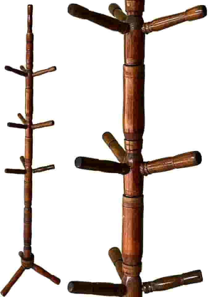 Cabideiro de Chão Mancebo Envernizado Arara 10 Ganchos Madeira Organizador para Roupas Casacos Bolsa