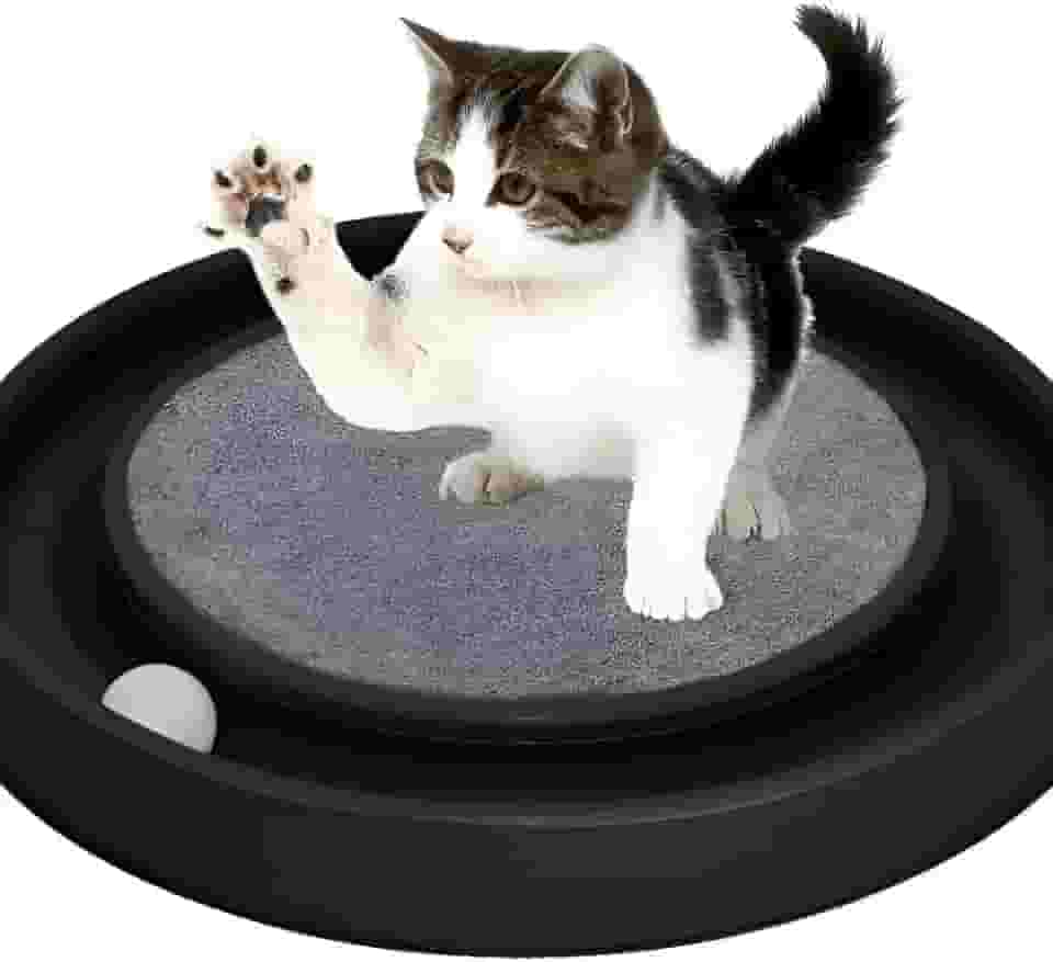 Arranhador Redondo para Gatos, Brinquedo Antiestresse com Bolinha, para Relaxamento e Foco, Preto