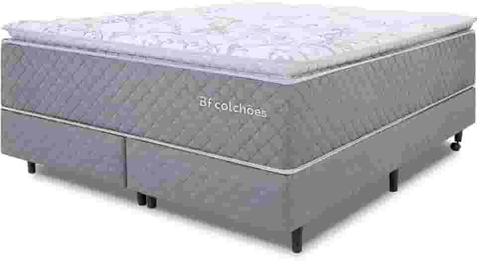 Cama Box com Colchão Queen Pillow Top Molas Ensacadas Premium Sleep Cinza 158x198cm BF Colchões