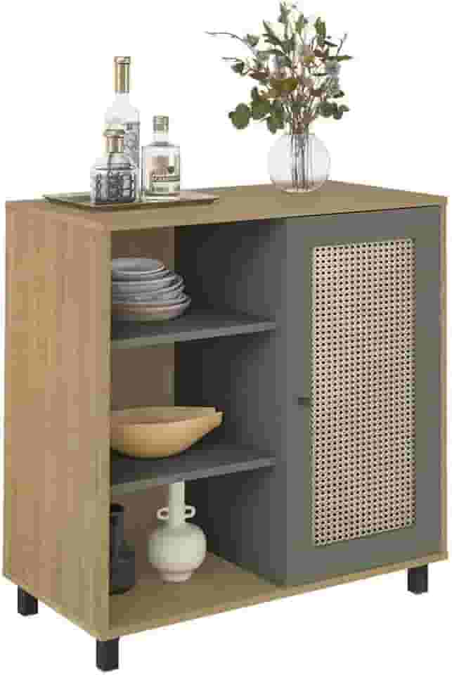 Buffet com porta de abrir e prateleiras CHARLOTTE cor Carvalho c/Menta - Artely