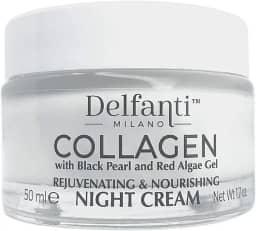 Delfanti-Milano • Creme noturno rejuvenescedor e nutritivo de colágeno • Hidratante para rosto e pescoço com pérola preta e gel de algas vermelhas • Feito na Itália
