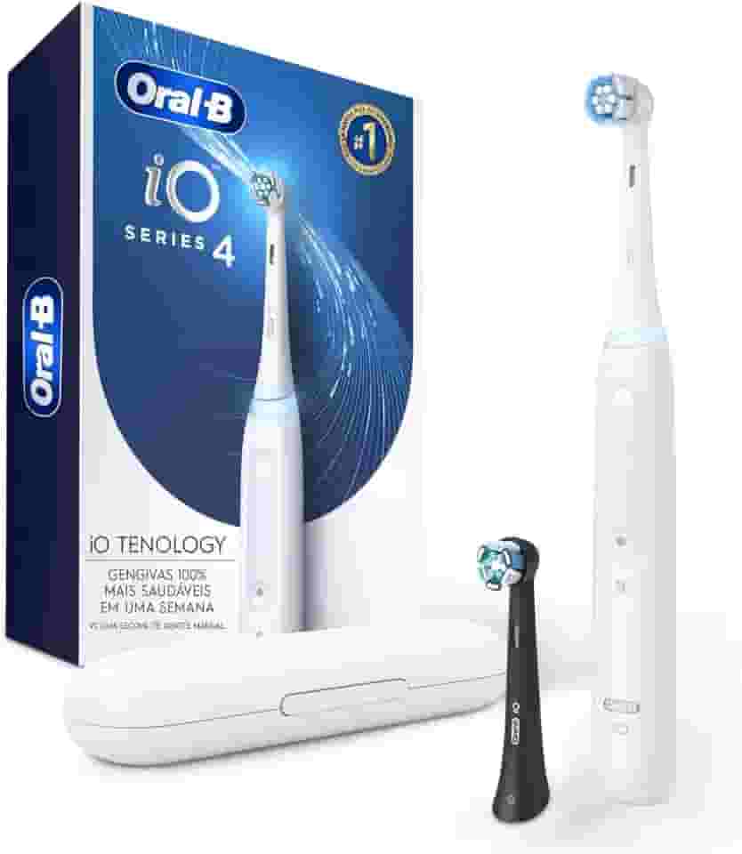 Oral B iO Series 4, Escova de Dentes Elétrica, Sensor de Pressão, Cabo Ergonômico e Estojo, Branca 100-240V com 2 Refills