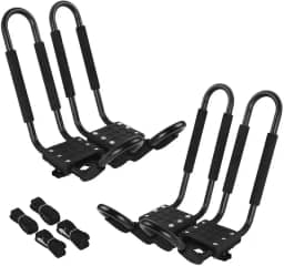 PIRIPARA Suporte de suporte para caiaque, 2 pares de suportes J-Bar para canoa, SUV, carros, caminhões, surf ski, suporte de carro para viagem, conjunto de 4