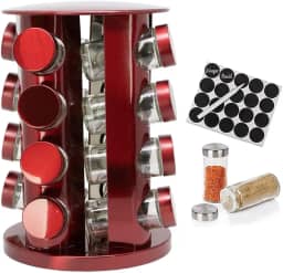 Porta Tempero Condimento Redondo Inox 16 Potes Giratório (Vermelho)