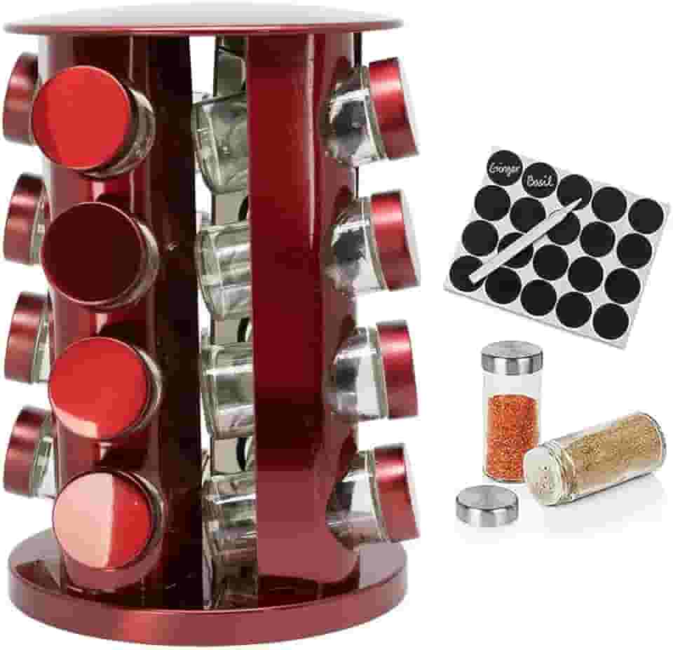 Porta Tempero Condimento Redondo Inox 16 Potes Giratório (Vermelho)