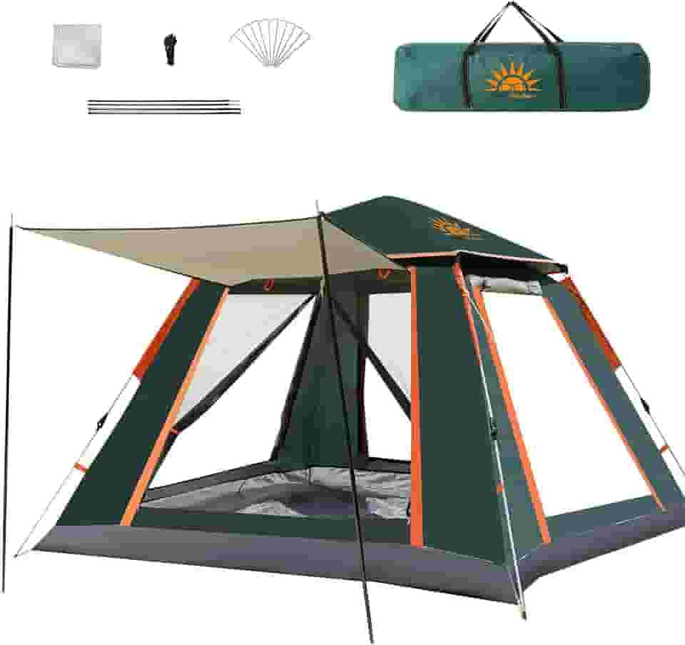 Barraca de Camping Automática 2-4 Pessoas, Impermeável com Mosquiteiro e Cobertura Solar, Dobrável