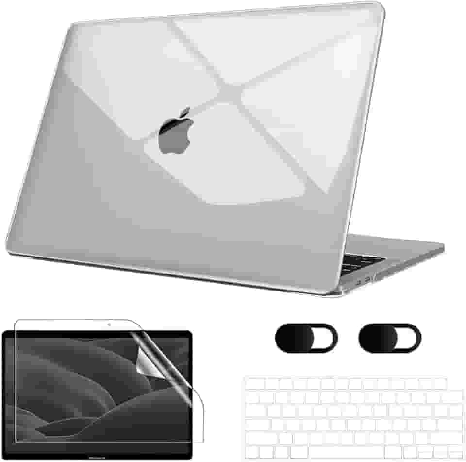 Capa Macbook Air M1 13,3'' A1932/A2179/A2337 (2018-2020), Vem Com Película de Teclado, Película de Tela Hidrogel e Tampa Protetora para Câmera, Rigido, Leve e Fina (Transparente Cristal)