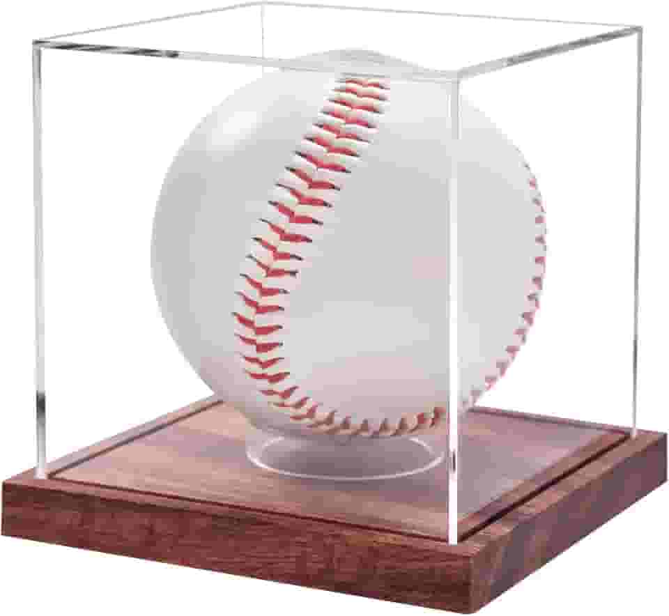 LiTY Vitrine De Beisebol, Sem Necessidade Montagem, Suporte Transparente Para Bolas Tênis Com Base Madeira Sólida, Caixa Beisebol Autógrafos Uma Única Bola (1 Pacote)