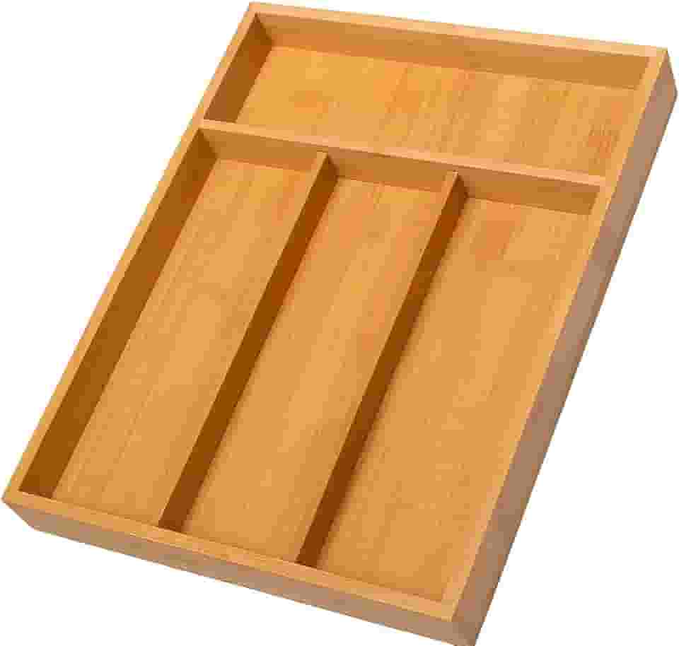 Porta Talheres de Bambu 4 Compartimentos – Organizador de Gaveta Elegante, Durável e Sustentável