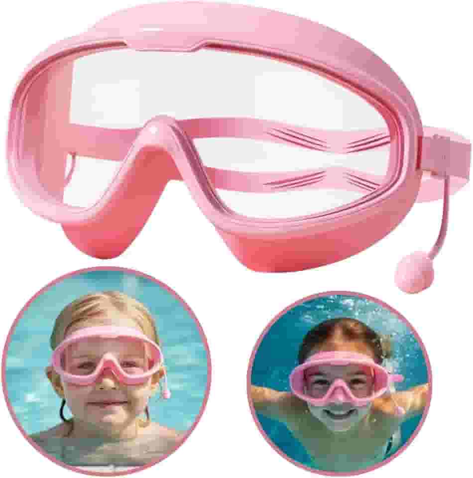 Óculos de Natação Infantil com Protetor Auricular, Lentes HD Anti-Embaçante, Visão 180°, Ajustável
