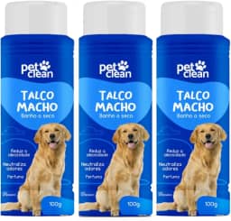Pet Clean Talco Banho a Seco para Cães Machos, 100g, Reduz Oleosidade e Neutraliza Odores, Kit com 3 Unidades