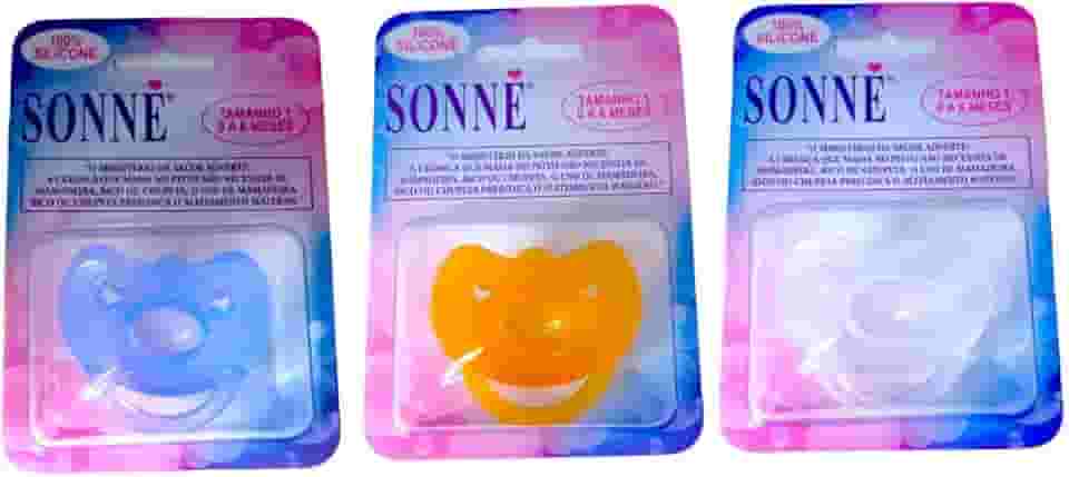 Sonne Kit C/3 Chupetas Premium Soft Recém Nascido T1(0 A 6 Meses) 100% Silicone Azul/Ambar/Transparente