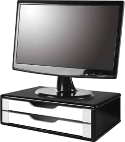 Souza & Cia, Suporte de Monitor 2 Gavetas, Mdf Black Piano C/Gaveta Branca - (Ref: 3348)