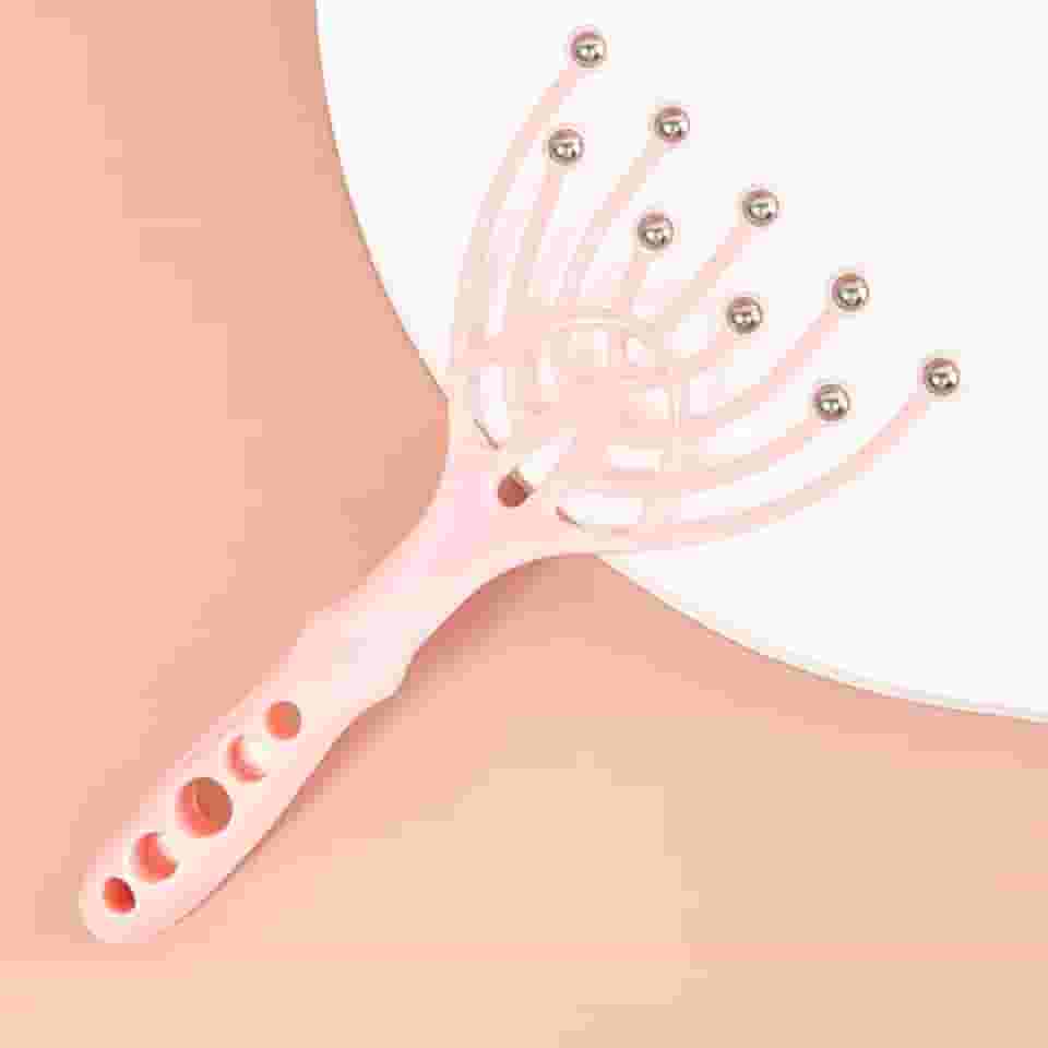 Massageador de couro cabeludo, massageador de cabeça portátil SPA, massageador de cuidados capilares de 9 pontas, alívio de pressão profundo para estresse, bom presente para os pais, rosa