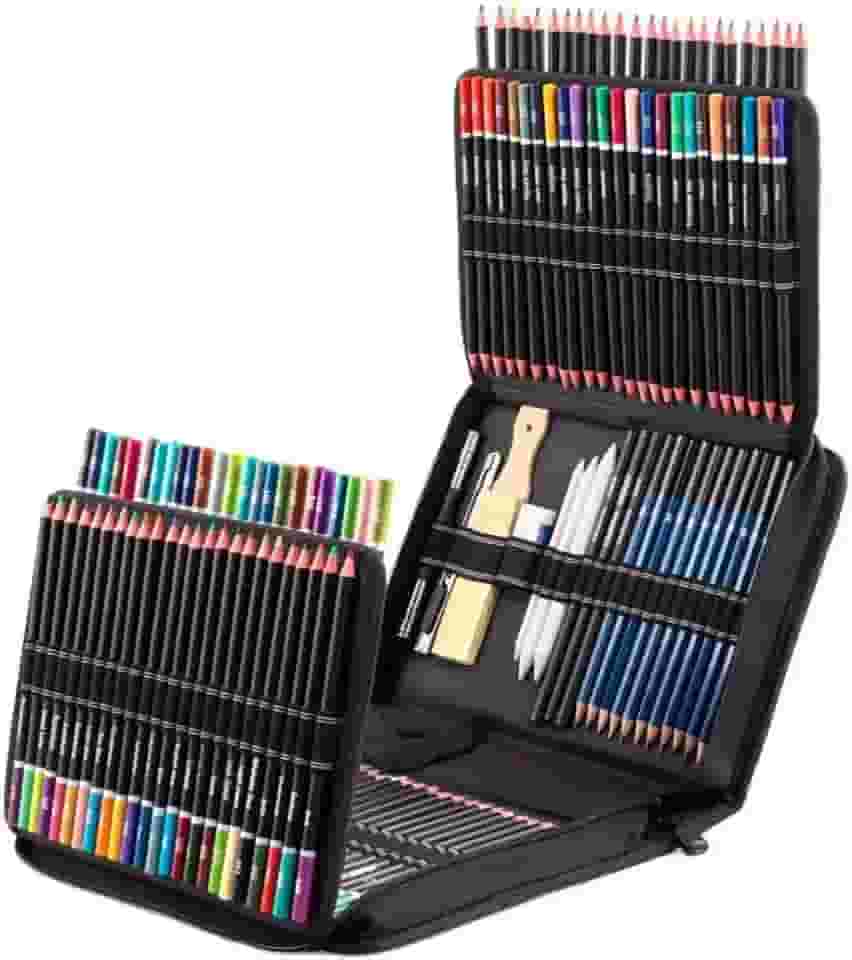 Kit Lápis de Desenho Profissional 146 Peças com Estojo Portátil, Lápis Artísticos, Borrachas e Acessórios para Artistas e Estudantes Linha Super Premium