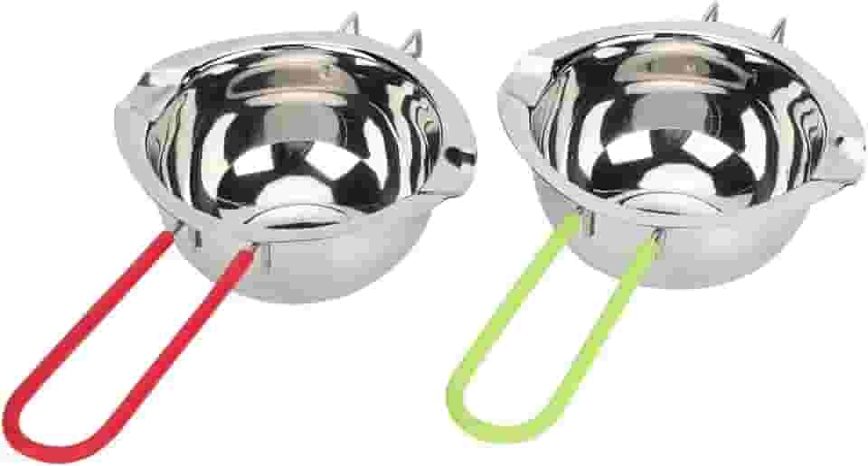 2 panelas de aço inoxidável para banho-maria dupla com 400 ml para derreter chocolate, fazer doces e velas, panela de derretimento de chocolate, conjunto de frigideiras duplas (verde + vermelho)