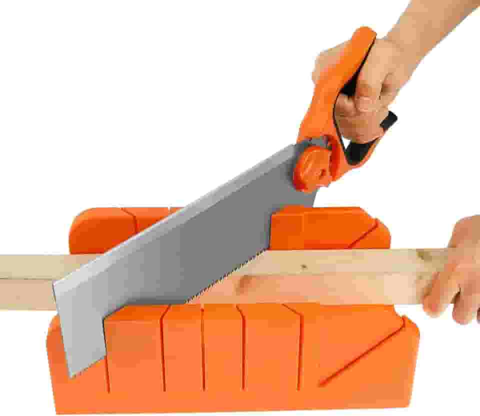 Caixa de esquadria com serra para cortes de madeira em ângulos de 22,5° 45° e 90° caixa de esquadria de plástico laranja e conjunto de serra de aço SK5 (laranja)