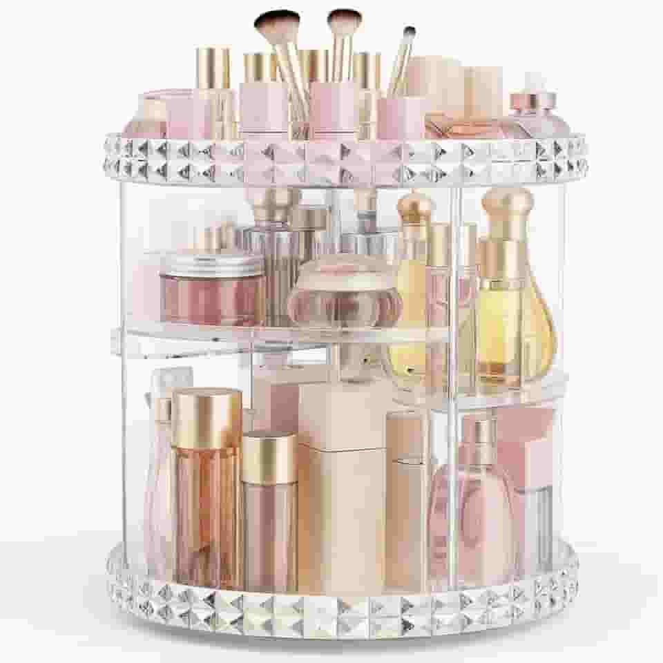 Organizador De Maquiagem Acrilico 360 Giratorio - Transparente 4 Andares Para Cosméticos/Pincéis/Perfumes Ajustável/Porta Maquiagem