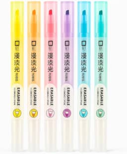 Kit Marca Texto Caneta Apagável com Ponta Dupla 6 Cores Pastel – Canetinha Marcador Mágico Suave para Estudo, Planner e Escritório