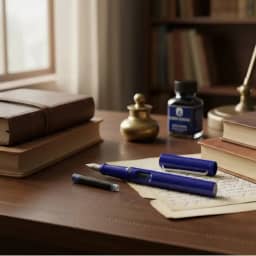 Caneta tinteiro modelo safari ponta fina com cartucho de tinta azul, compatível com lamy (Azul)