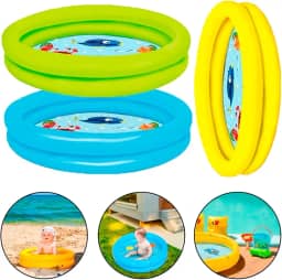 Piscina Infantil Inflável Bebê 2 Anéis 28L Pequena Redonda Verão Praia (AMARELO)