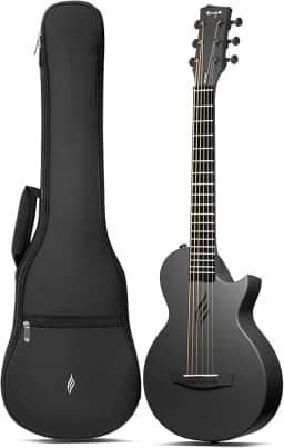 Enya Nova Go Mini guitarra acústica de fibra de carbono tamanho 1/4 de viagem Acustica com kit de iniciante infantil para iniciantes de bolsa de gig espessa, chave de ajuste (preto)
