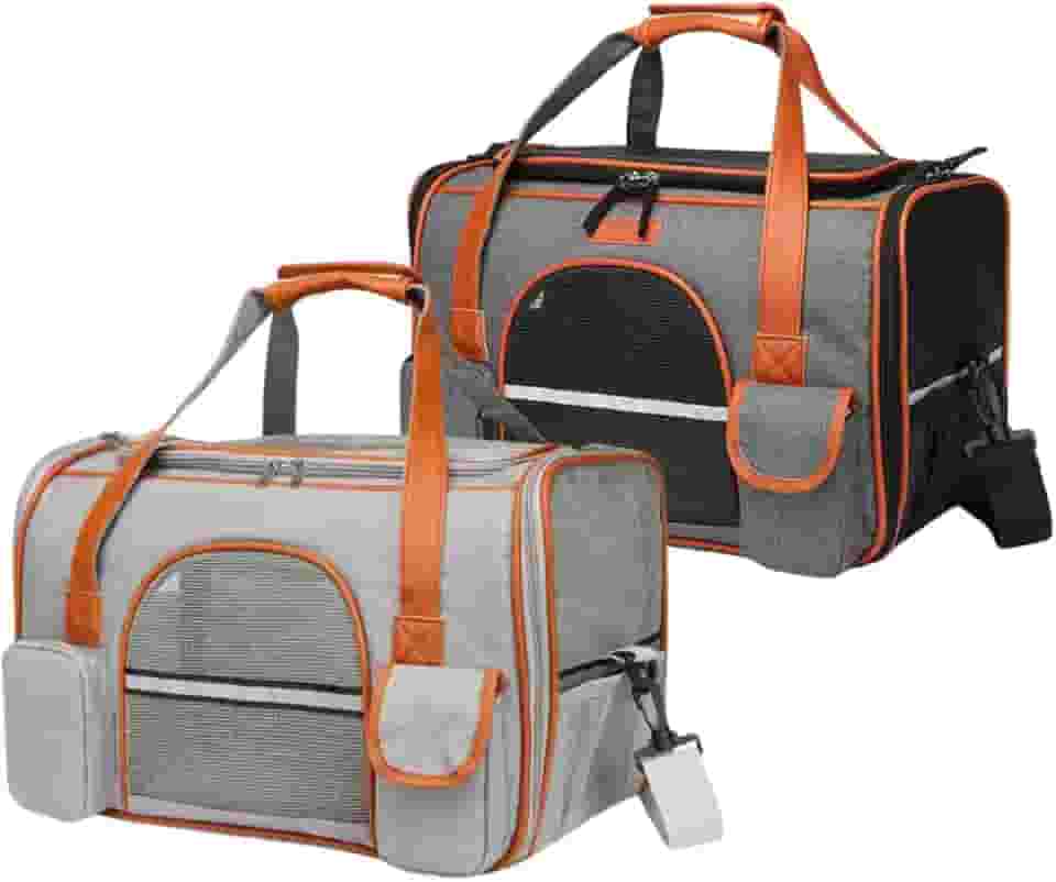 Bolsa De Transporte Viagem Avião Aérea Pet Luxo Em Couro 50x30x29 Para Cães Gatos (Cinza)