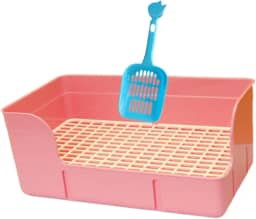 Generic Caixa de areia para coelhos de estimação, canto, caixa de banheiro, coelhos, chinchilas, hamster, suprimentos para banheiro, mictório, grade, Rosa