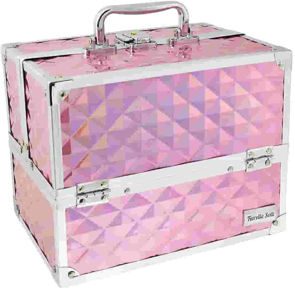 Maleta de Maquiagem Joias Vazia 6 Bandejas Com Fechadura COR:ROSA