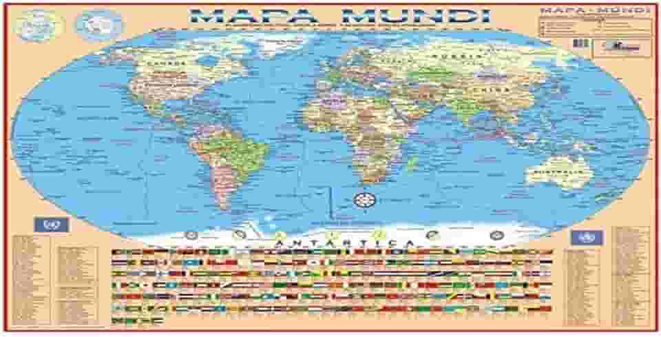Mapa Escolar Mundi Politico 120 x 90 cm x 1 Unidade, Multimapas 203, Multicor, Pacote de 1