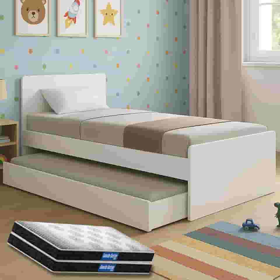 Bicama Solteiro Bibox Cama com Auxiliar e Colchões Probel Guarda-Costas (Colchões Probel D20 Guarda-Costas, 2)