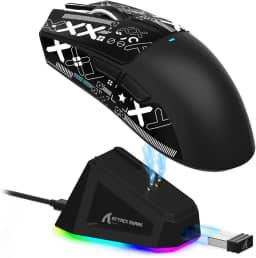 ATTACK SHARK X11 Mouse sem fio leve, 62g, RGB, conexão tri-modo (2.4G/USB-C/BT), 22K DPI, sensor PAW3311, 5 botões programáveis, base de carregamento RGB, compatível com PC/Mac-Preto+Tape