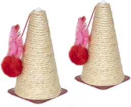Arranhador para Gato Cone Sisal Bola Pelúcia Penas Chocalho - KIT com 2 unidades