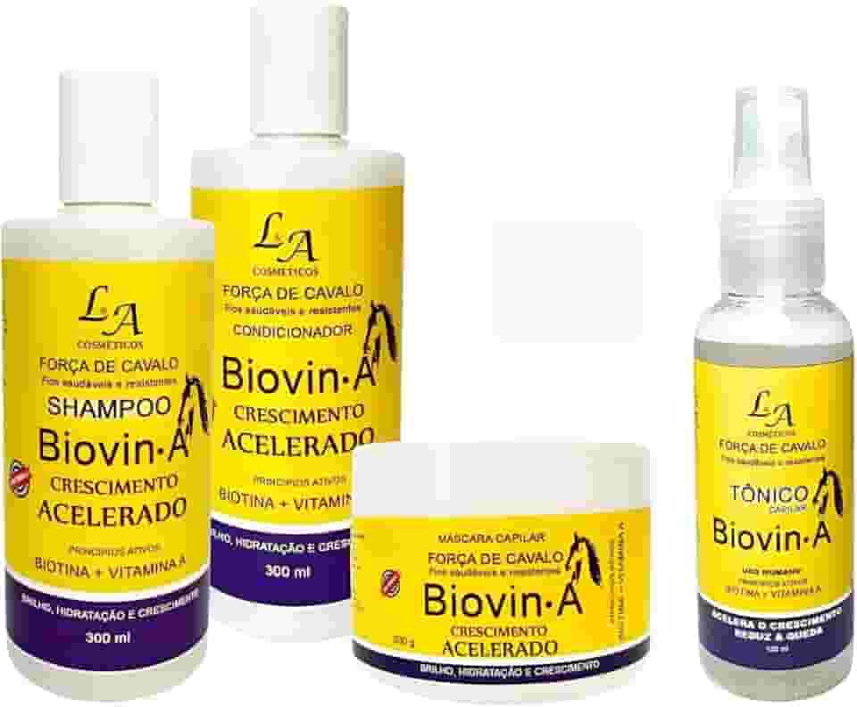 Kit Biovin-A Crescimento Capilar Rápido – Shampoo, Condicionador, Máscara e Tônico - Força de Cavalo Anti Queda e Fortificante 4 em 1