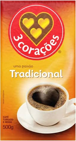 3 Corações Café Torrado e Moído Tradicional, 500g vácuo