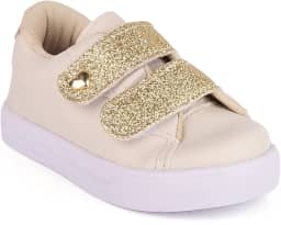 Tênis Infantil Menina Casual Antiderrapante Calce Fácil Glitter Coração Dourado Macio Leve