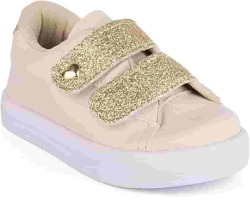 Tênis Infantil Menina Casual Antiderrapante Calce Fácil Glitter Coração Dourado Macio Leve