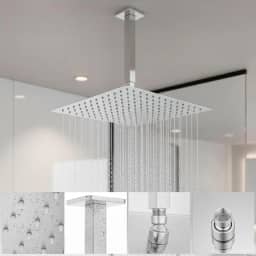 Chuveiro Ducha Slim 30x30 Inox Quadrada Luxo Com Braço de Teto 25cm Cromada