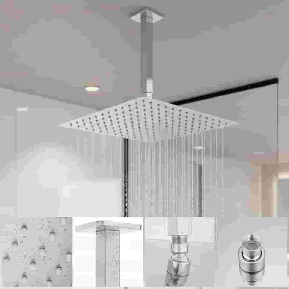 Chuveiro Ducha Slim 30x30 Inox Quadrada Luxo Com Braço de Teto 25cm Cromada