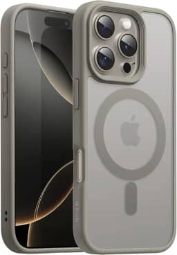 JETech Capa Magnética para iPhone 16 Pro 6,3 Polegadas Compatível com MagSafe, Case de Telefone Fina e à Prova de Choque com Capinha Parte Traseira Fosca Translúcida (Titânio Natural)