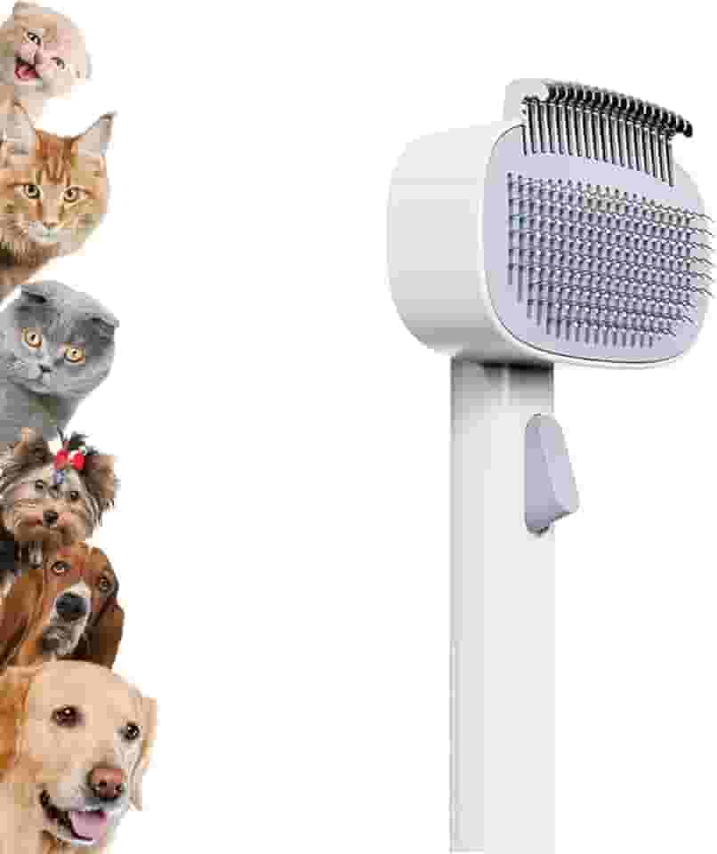 2 em 1 Escova para Animais de Estimação, Escova Automática,Rasqueadeira Macia Branca, Rasqueadeira Tira Pelos Pet Cães e Gatos
